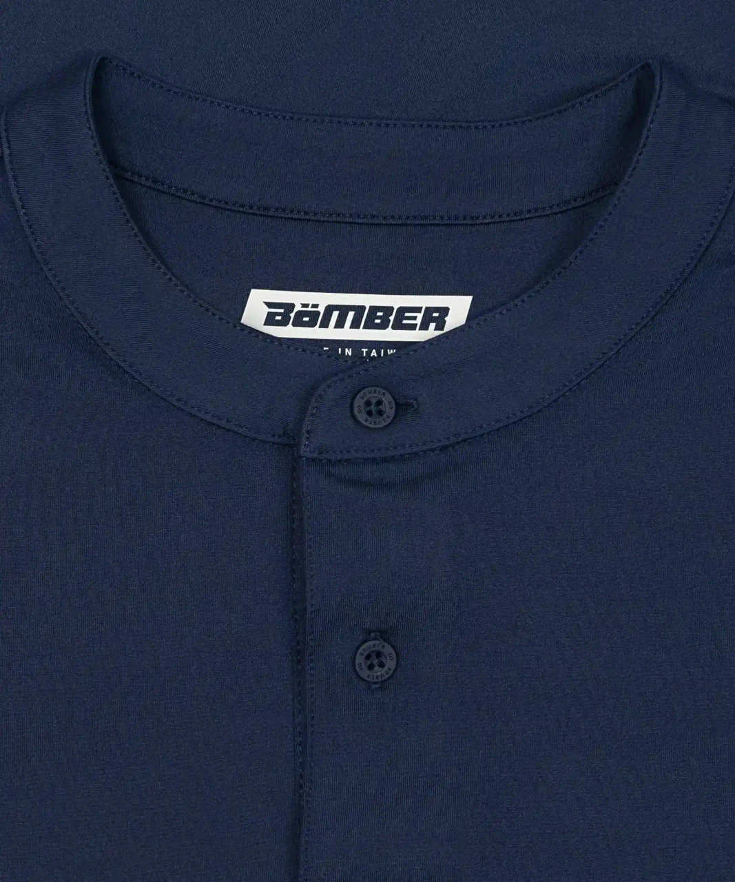 Core MB Polo navy collar and placket detail, close-up view