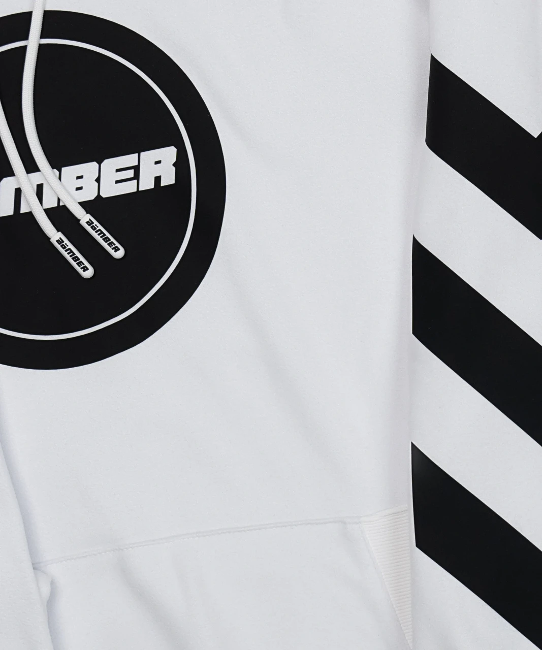 Blaze Hoodie white sleeve stripe detail, close-up view