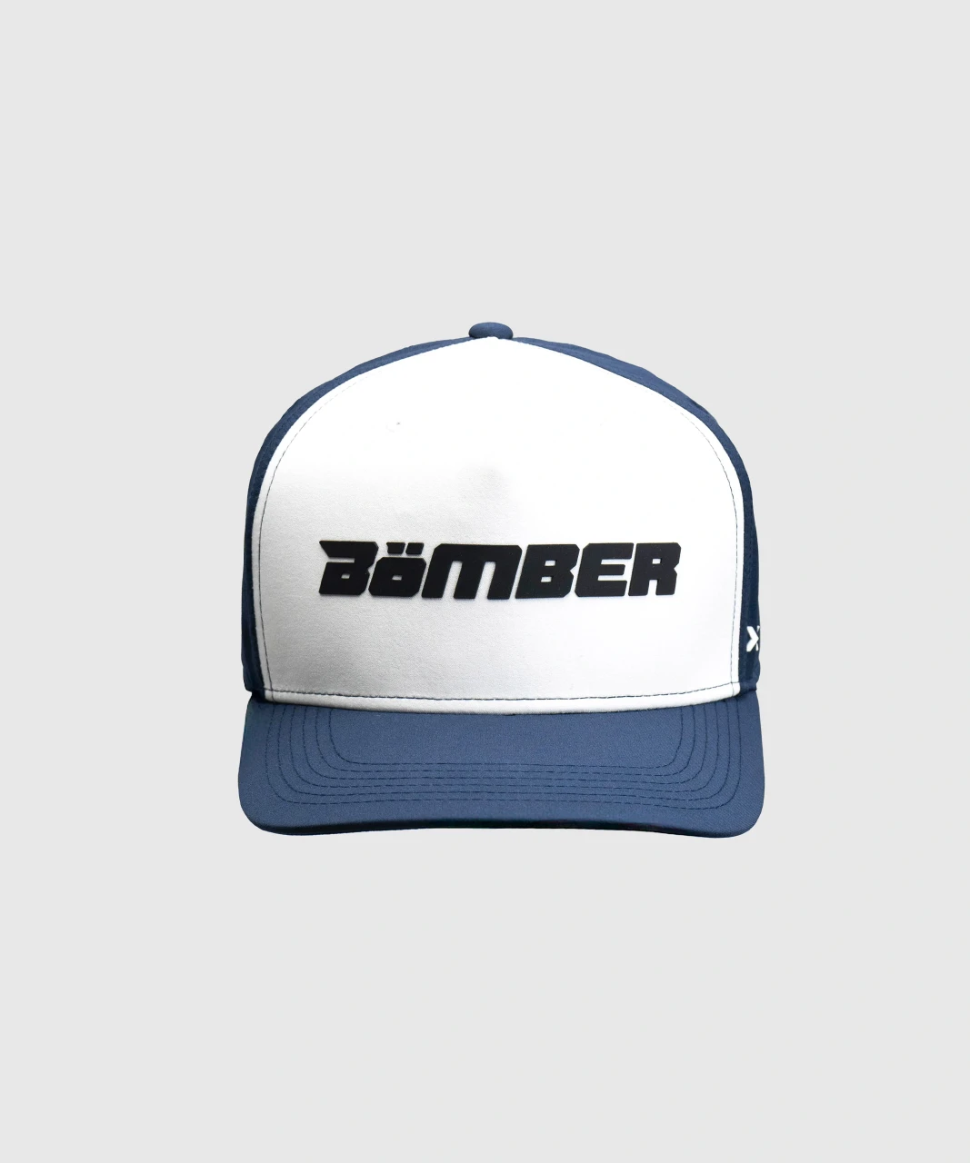 Method Snapback, men's navy and white performance mesh-back snapback hat, front view