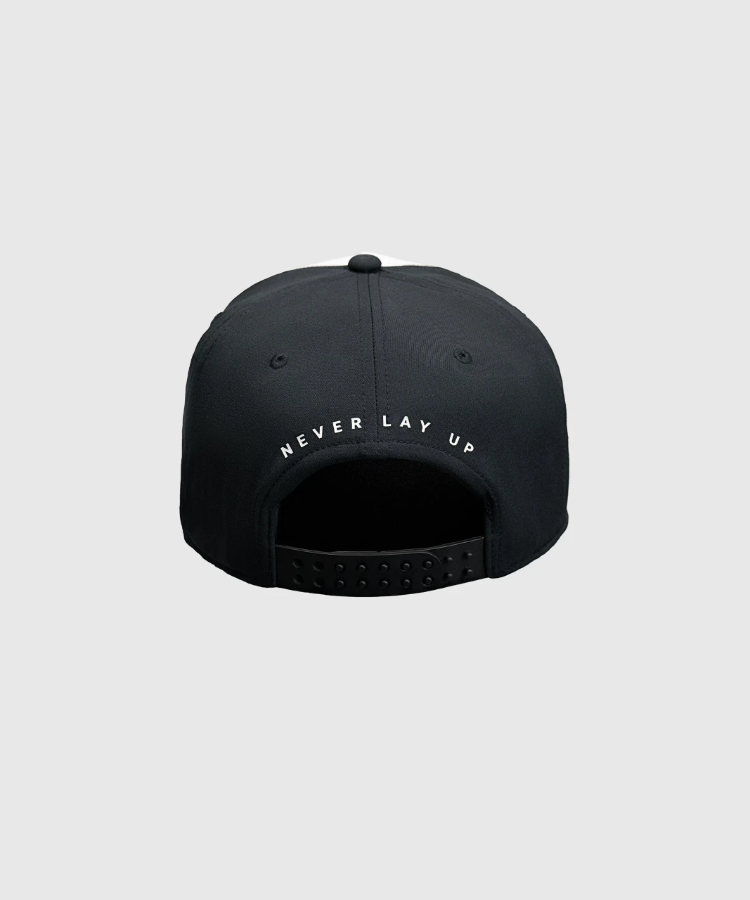 Method Snapback, men's black and white performance mesh-back snapback hat, back view