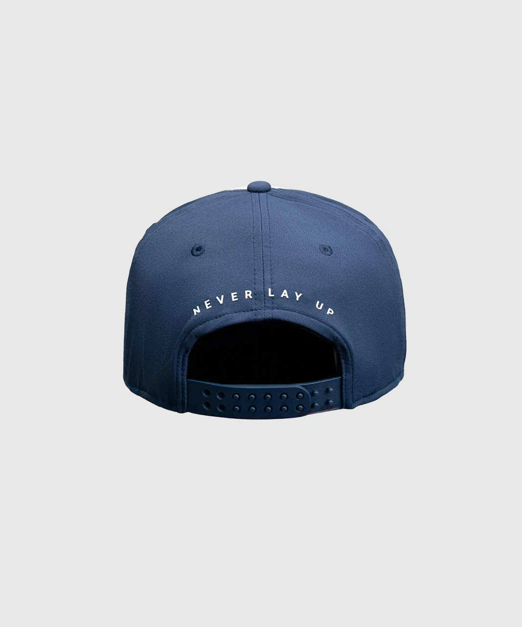 Method Snapback, men's navy and white performance mesh-back snapback hat, back view