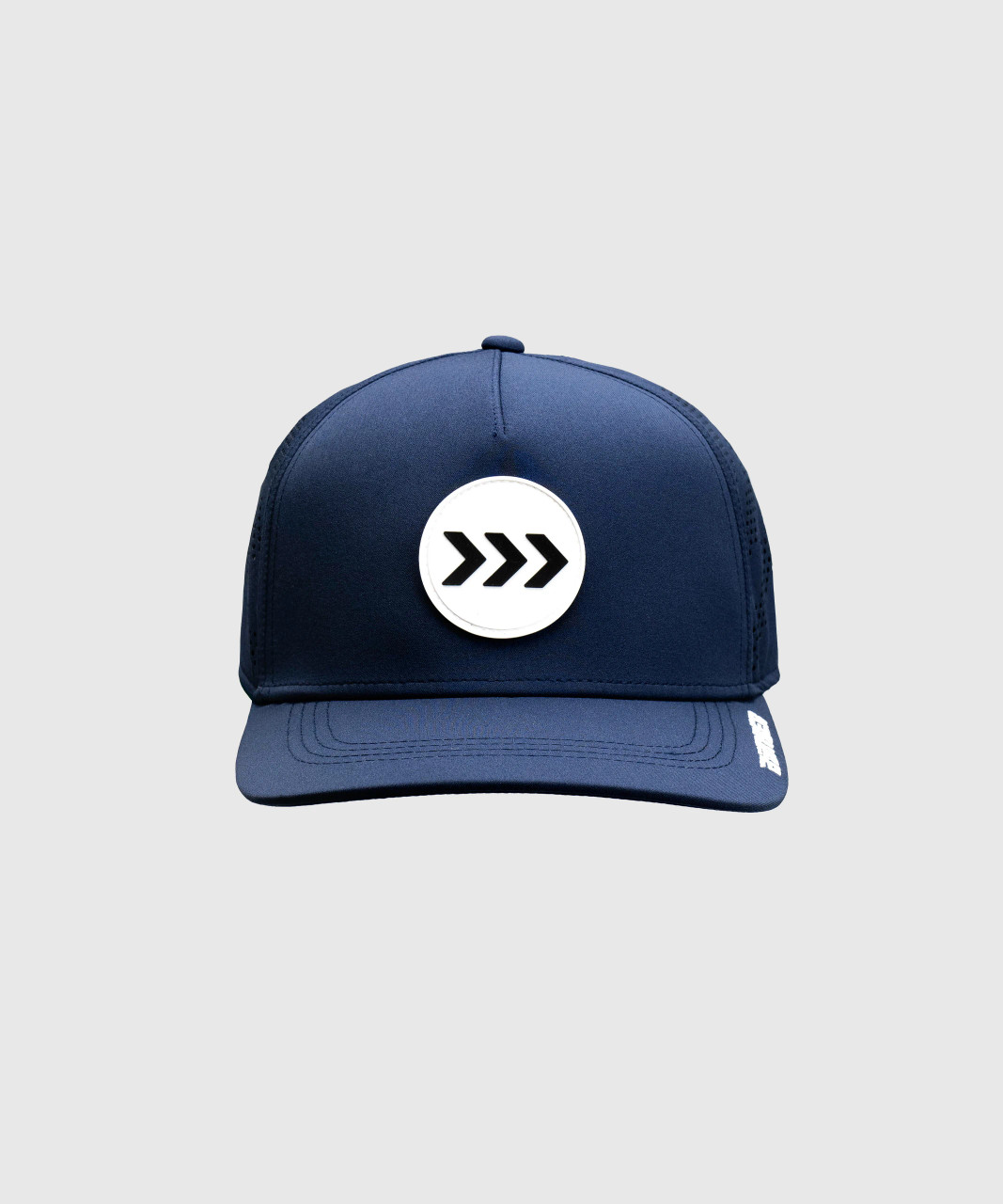 Navy structured performance snapback with curved brim