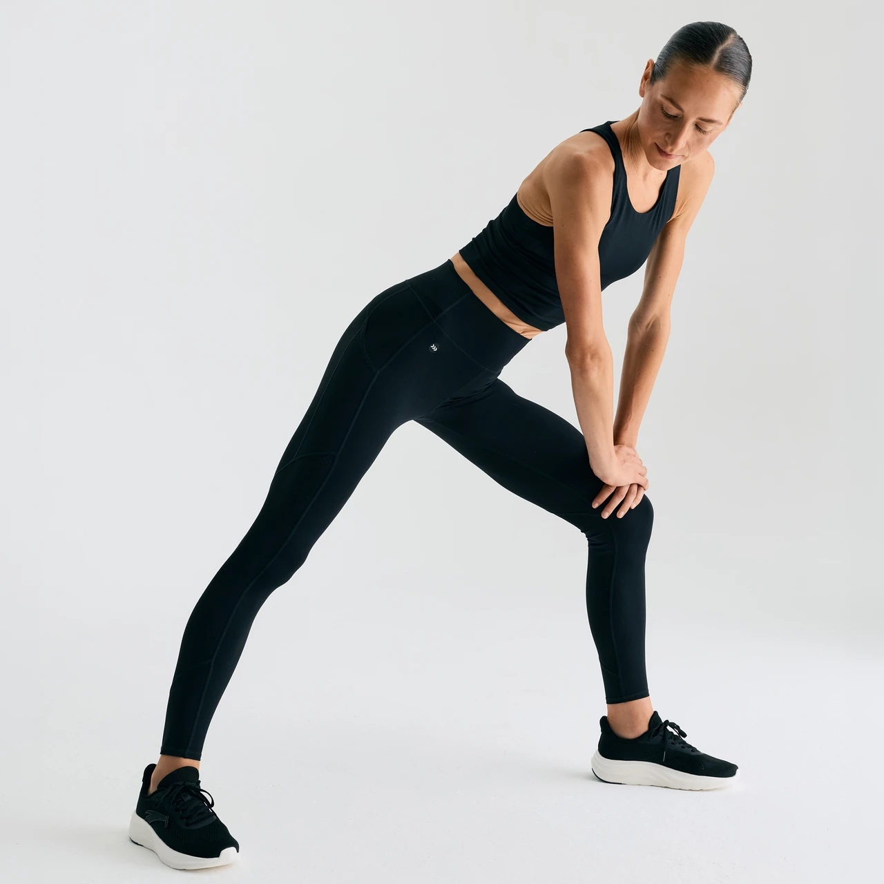 BE Fearless Legging, women's black leggings with high-waisted fit, stretch action shot