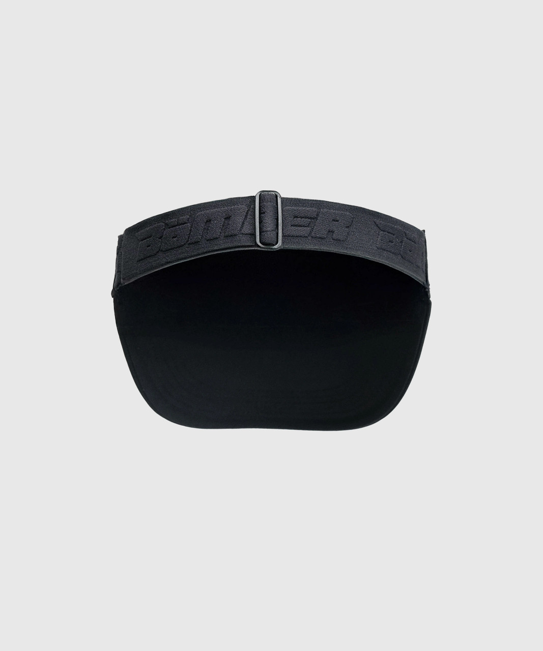 Back view of black sports visor with elastic closure