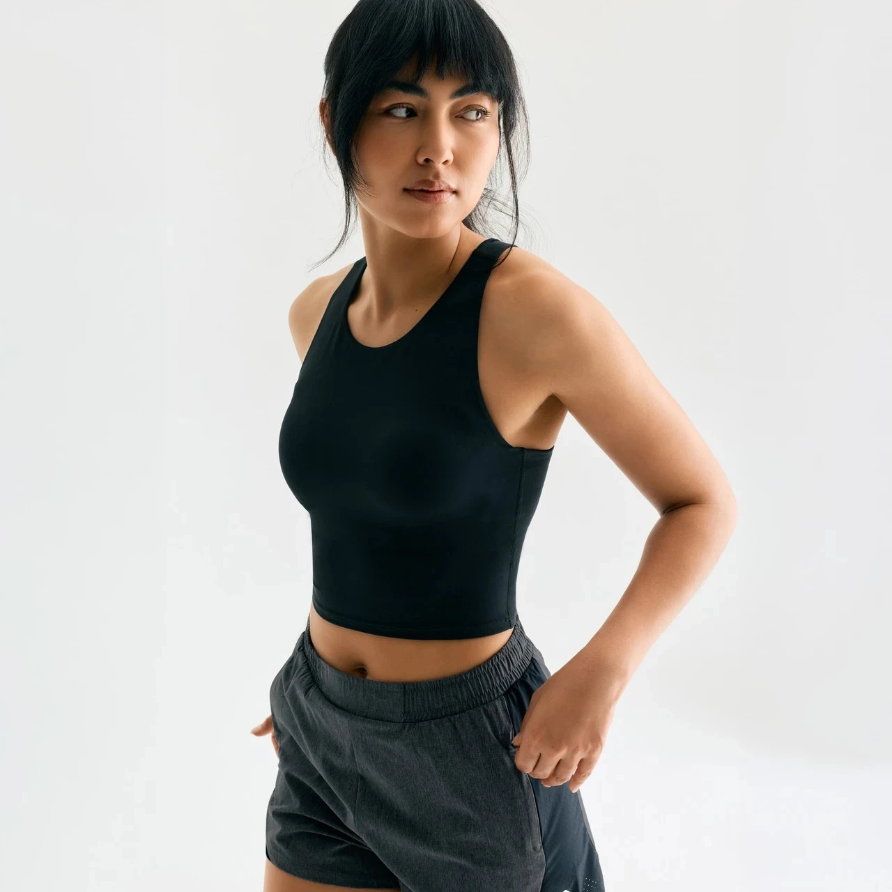 Momentum Active Short, women's Black/Black Heather shorts with 3 inch inseam, front view