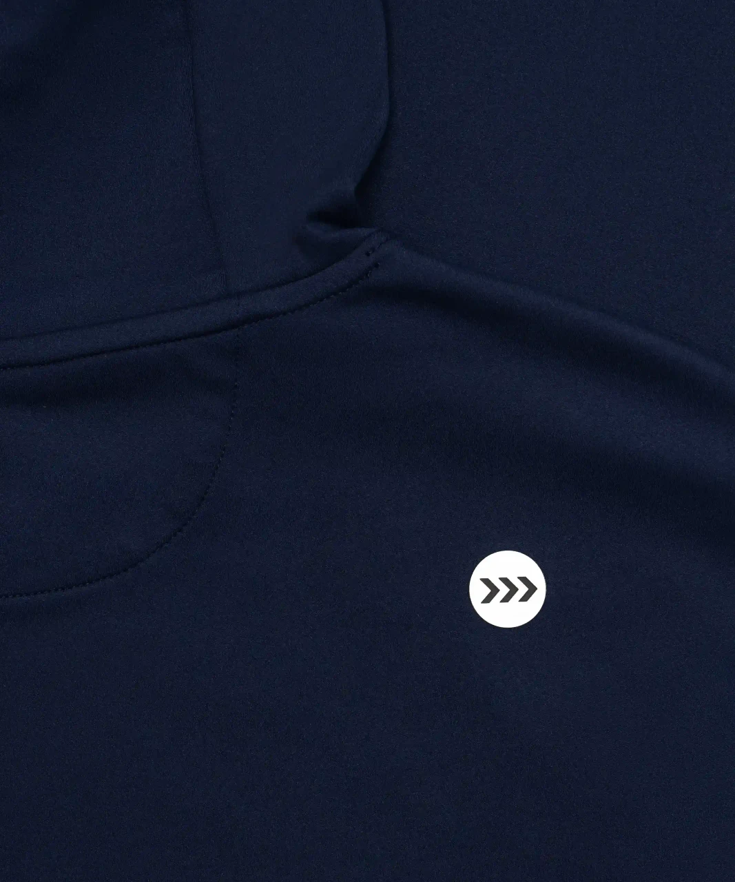 Ascend Hoodie navy back logo close-up