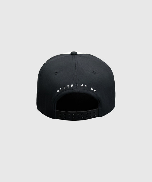 Method Snapback, men's black and white performance mesh-back snapback hat, back view