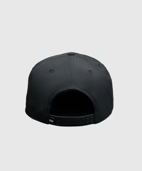Bolt Snapback, men's black performance snapback hat, back view