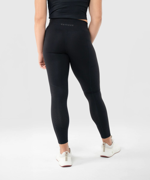 Leggings de sport noirs à taille haute pour femme, vue de dos, avec coupe compressive sculptante