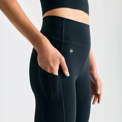 BE Fearless Legging, women's black leggings, close-up of side pocket detail