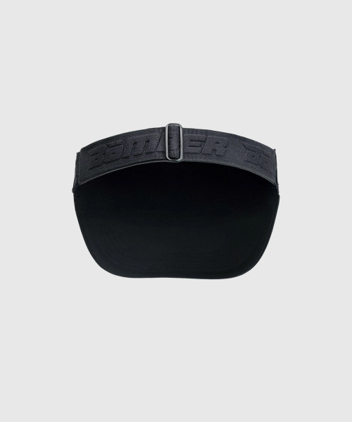 Back view of black sports visor with elastic closure
