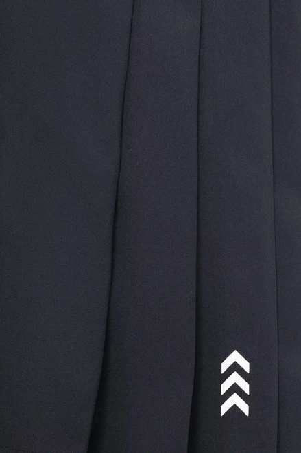 Pursue Skort, black performance skort with reflective side graphic, close-up view