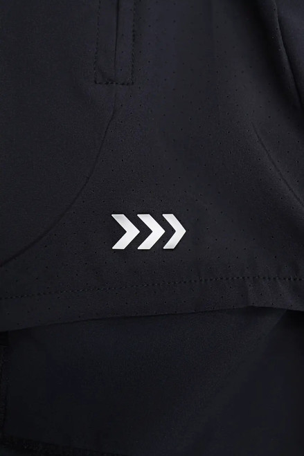 Women’s black athletic shorts with Bomber logo detail at hem