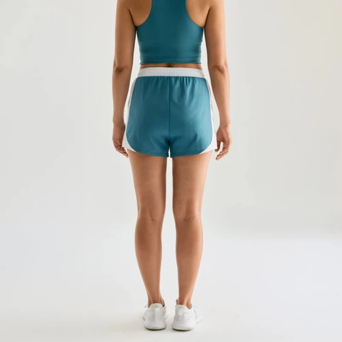 Momentum Active Short, women's Tundra Green/White shorts, back view