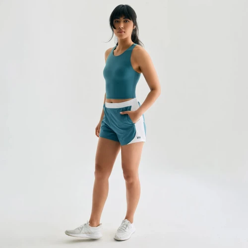 Momentum Active Short, women's Tundra Green/White shorts, standing front view