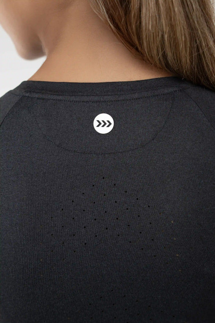 T-shirt Launch noir chiné avec logo en silicone dans le haut du dos