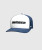 Method Snapback, men's navy and white performance mesh-back snapback hat, angled front view