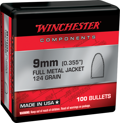 Winchester Ammo Centerfire Handgun, Win Wb9mc124x      Bul 9mm    124 Fmj       100/10