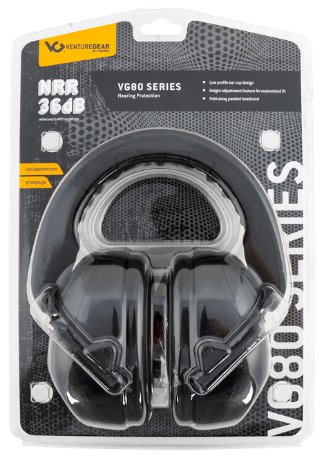 Pyramex Venture Gear, Pyra Vgpm8011c   Earmuffs Black    Nrr26 Clam Pack