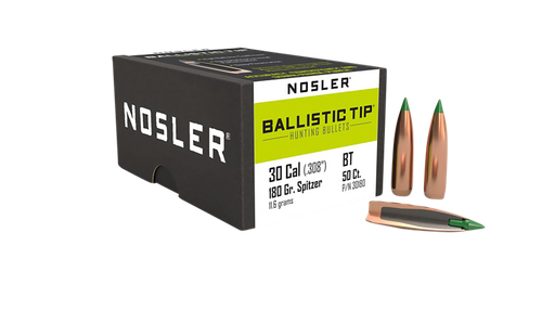 Nosler Ballistic Tip, Nos 30180 Blstc Hnt  30c 180 Sptzr  50