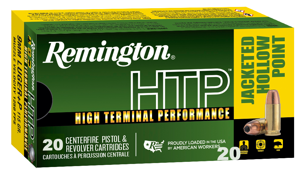 Remington Ammunition 28293 HTP 9mmLuger+P 115gr Jacketed Hollow Point 20 Per Box/25 Case — Lowest ever