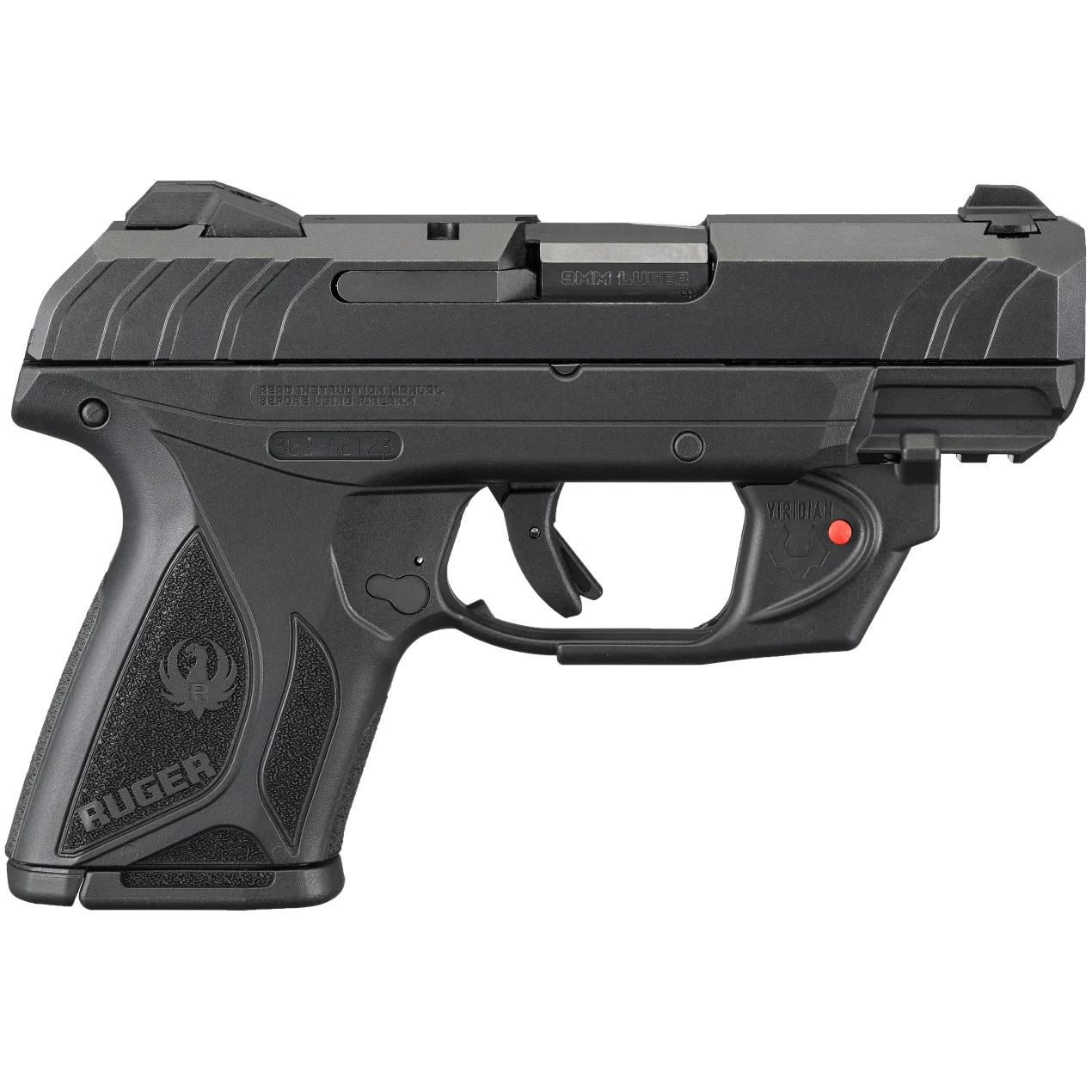 Ruger 3830 Security-9 Compact 9mm Luger 3.42" Barrel 10+1, Black Nylon Grip Frame With Picatinny Acc. Rail, Black Oxide Steel Slide, Manual  — Lowest 
