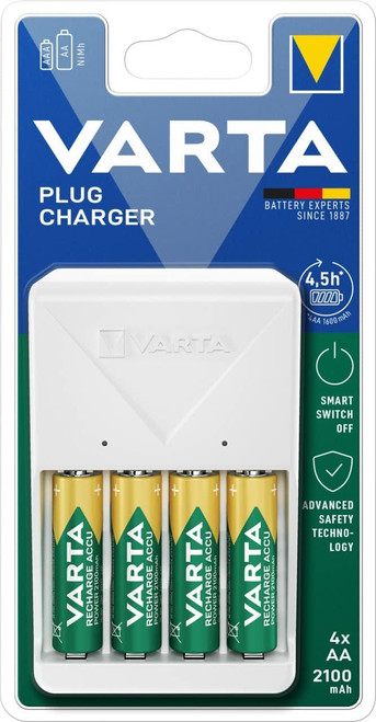 AA Battery Charger Plug - 2100 mAh - AAA Charging - 4 x AA Batteries included