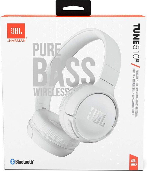 JBL Tune 510BT Bluetooth Wireless On-Ear Headphones | White (A)
