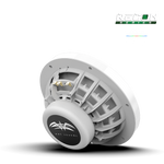 Marine RGB speaker in white RECON 8 installed in boat interior with color lighting