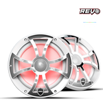 REVO Series 8-inch High-Output Component Style Coaxial Speakers w/ XS-White-Stainless Steel RGB Grilles