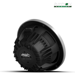 Close-up of RECON 10 FA subwoofer with composite cone and silver grille detail