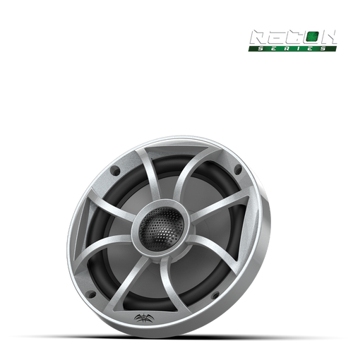 Close-up of RECON 6 speaker featuring XS-Silver grille and aluminum dome tweeter