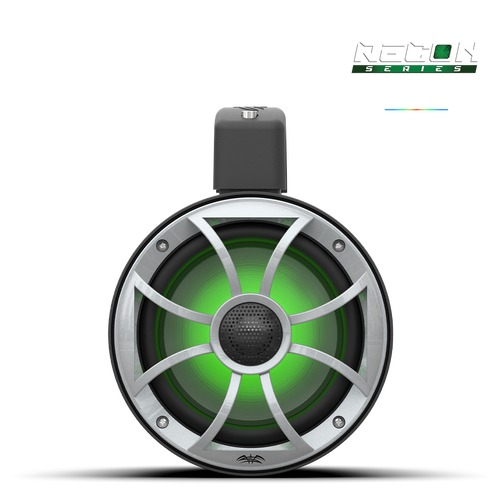 Wet Sounds 6.5-Inch Coaxial Tower Speakers w/ XS-Silver RGB Grilles - Front Green