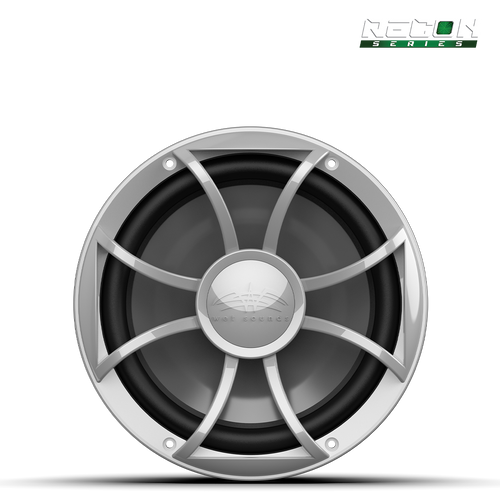 RECON 10 FA subwoofer front view showing 10 inch cone and silver grille design