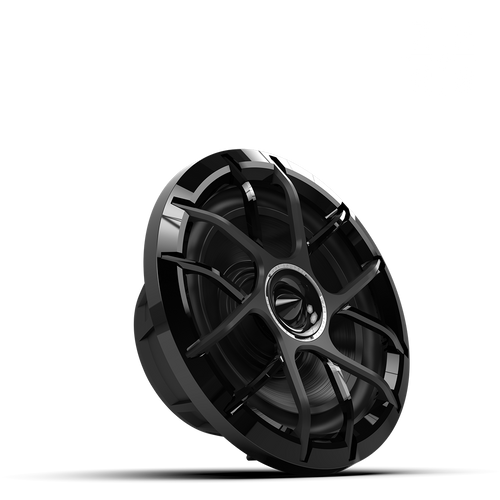 Close up of ZERO 8 black speaker with composite cone and horn tweeter