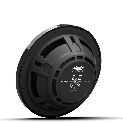 Close-up of ZERO 12 4Ω subwoofer with composite cone and black XZ grille detail