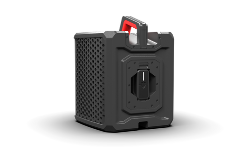 Wet Sounds WS-L portable speaker – rugged, weatherproof wireless speaker with LED lights and pro-level audio performance, perfect for outdoor and marine use, facing back left.