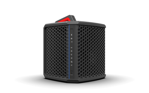 Wet Sounds WS-L portable speaker  – rugged, weatherproof wireless speaker with LED lights and pro-level audio performance, perfect for outdoor and marine use, facing right.
