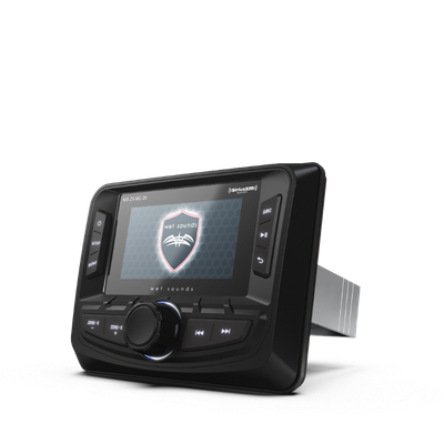 Wet Sounds WS-ZX-MC-20 marine stereo angled front view highlighting 3-zone control and TFT display