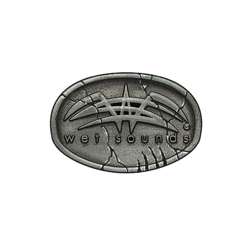 Close-up of Wet Sounds chest logo on gray UPF 50+ performance hoodie