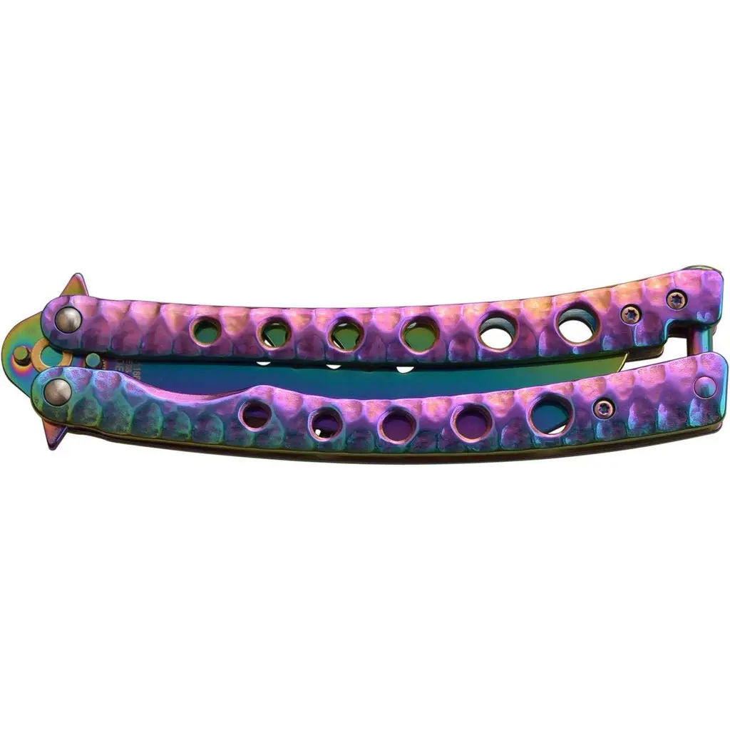 MTechUSA Rainbow Curved Tinite Blade Balisong Trainer MT-1168RB