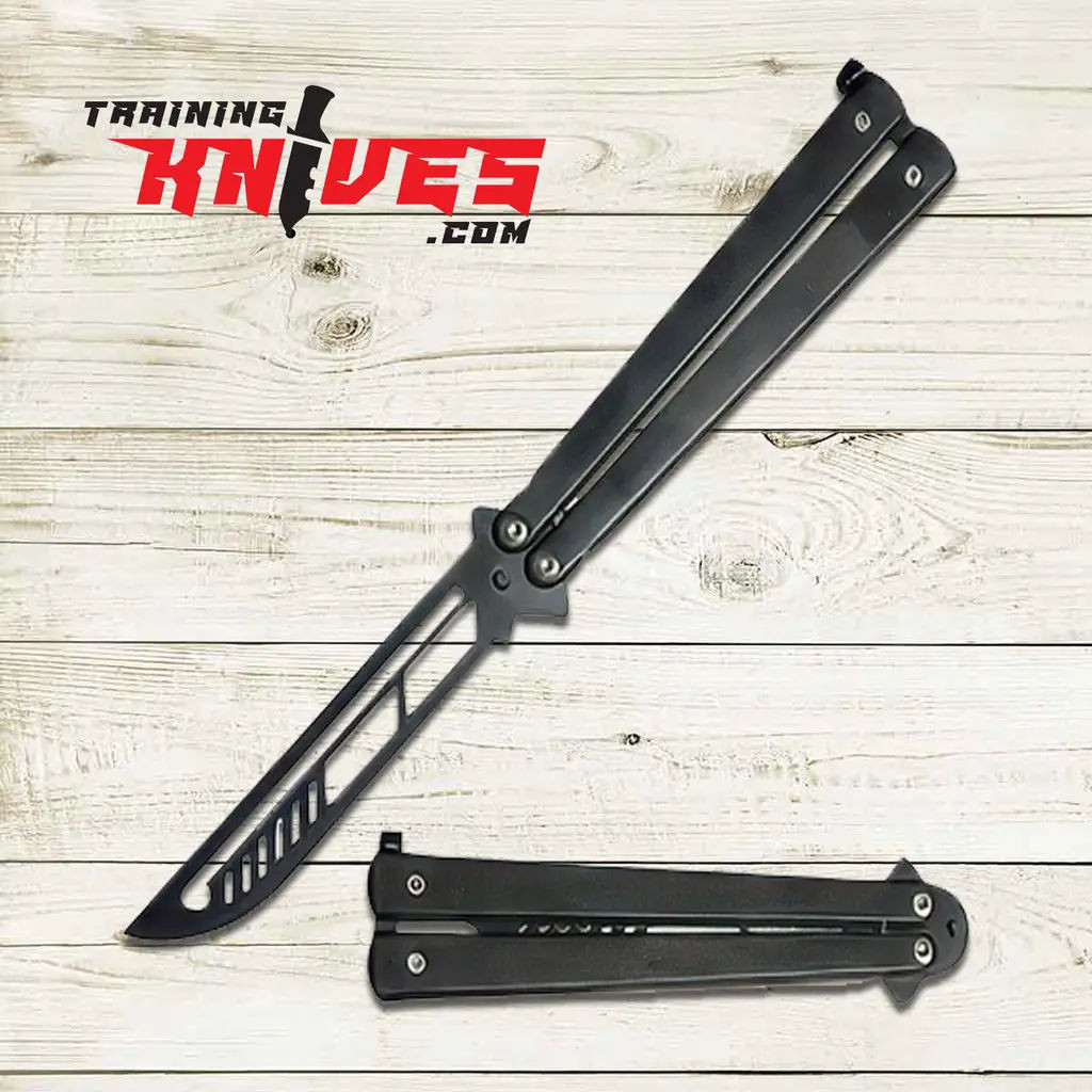Black Stainless Steel Butterfly Trainer Unsharpened Practice Knife