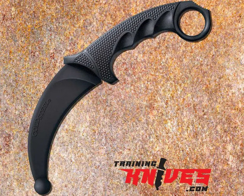 Cold Steel Santoprene Blade Black Karambit Trainer shown with curved black Santoprene blade and integrated handle with finger ring