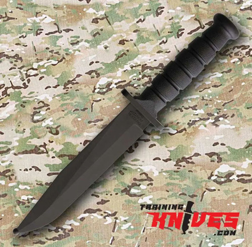 Ontario FF6 Rubber Blade Black Handle Military Knife Trainer shown with black rubber training blade and black handle