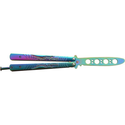 MTechUSA Rainbow Curved Tinite Blade Balisong Trainer MT-1168RB