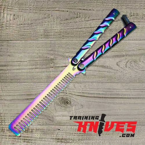 Hero View of the Havoc Rainbow 3Cr13 Butterfly Comb Trainer SKU: BK5508 Hero View of the Havoc Rainbow 3Cr13 Butterfly Comb Trainer SKU: BK5508