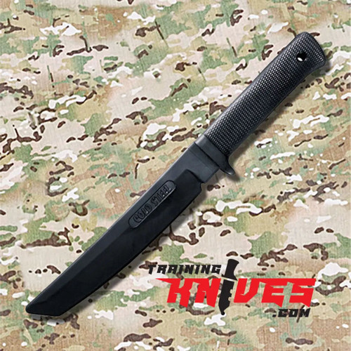 Cold Steel Santoprene Black Rubber Recon Tanto Trainer CS92R13RT shown full length with black rubber tanto blade and handle visible