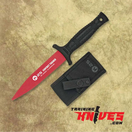Hero View of the K25 Contact Red Aluminum Rubber Handle Dagger Trainer 32192 Hero View of the K25 Contact Red Aluminum Rubber Handle Dagger Trainer 32192