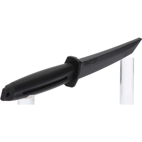 K25 Contact Black Rubber Tanto Trainer with blade pointing away focusing on handle profile