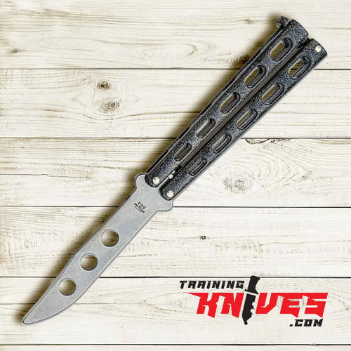 Bear & Son Galaxy Stainless Steel Butterfly Trainer open showing blade and handles